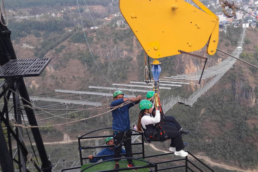 The world's longest and tallest 'Megatrol' has come into operation at 'The Cliff' in Parbat-Kushma.