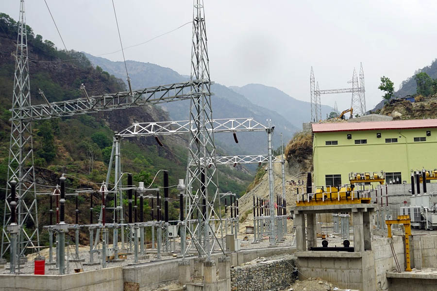 Aerial view of Chimkhola-Mangale-Rahughat Hydropower Project in Myagdi, Nepal, during its 37.5 MW trial electricity production phase