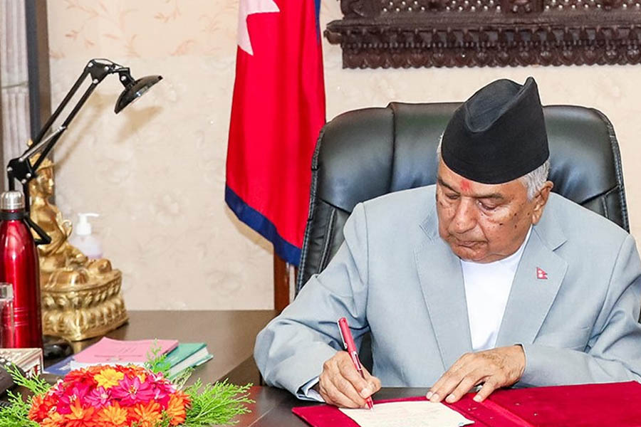 Nepal President Ram Chandra Poudel dissolving parliament and declaring new election date.