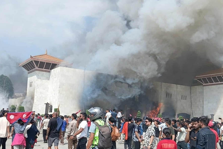 Protesters in Kathmandu storm and control parliament, Singha Durbar, and Supreme Court during Gen-Z movement.