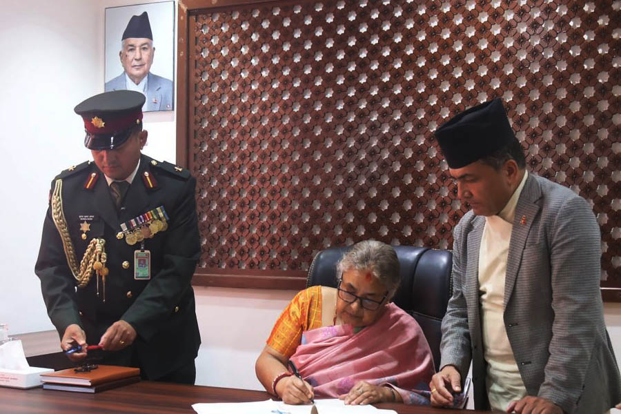 Prime Minister Sushila Karki delivers a statement at Singha Durbar, pledging to lead Nepal only until the elections.