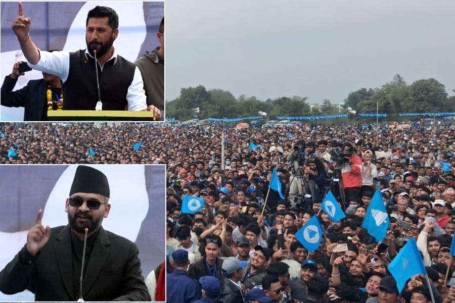 Ravi Lamichhane speaking at Rashtriya Swatantra Party rally in Dhangadhi ahead of Nepal election 2026