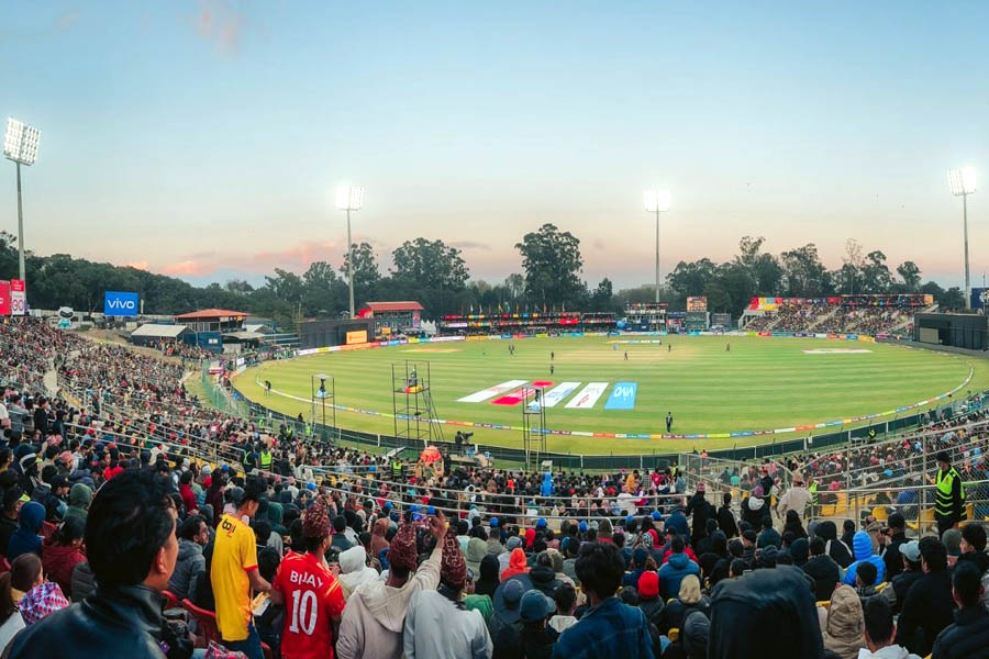 Sudurpaschim Royals and Lumbini Lions players ahead of the Nepal Premier League final at Tribhuvan University International Cricket Ground in Kirtipur starting at 3:30 pm.