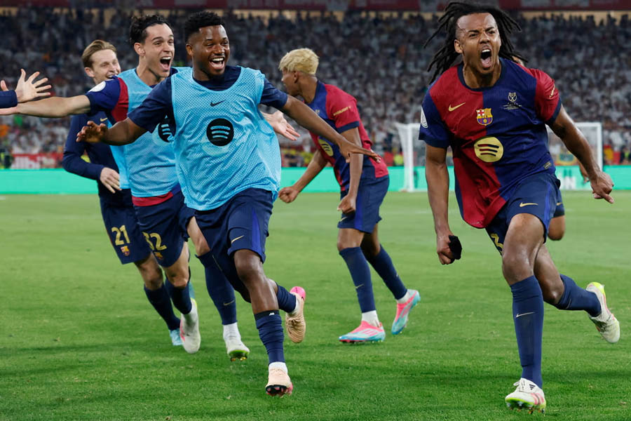 Barcelona win Copa del Rey after Koundé’s extra-time winner settles thriller. Barcelona's Jules Koundé celebrates after scoring the winner against Real Madrid deep into extra time in Seville.
