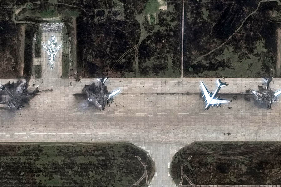 Destroyed Tupolev Tu-95 warplanes at Belaya airbase in Siberia.