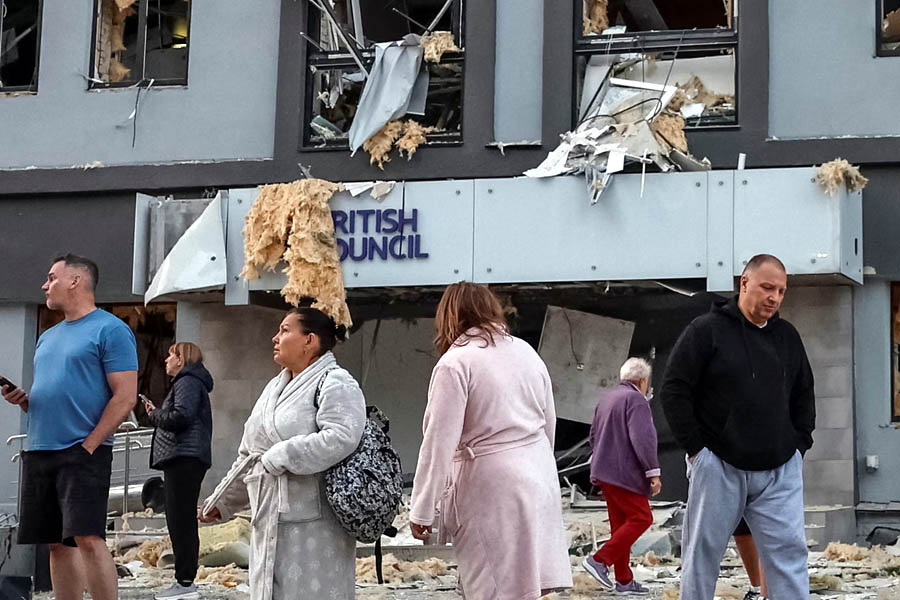 British Council offices in Kyiv damaged by Russian missile shrapnel in deadly overnight attack on the Ukrainian capital.
