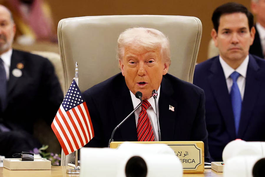 Donald Trump speaks during the Gulf Cooperation Council Leaders’ Summit at The Ritz-Carlton in Riyadh, Saudi Arabia.