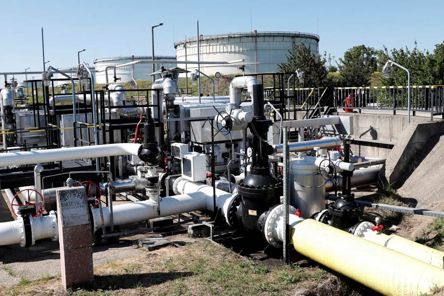 Druzhba oil pipeline in Hungary, central to the dispute over EU loan approval for Ukraine, with Hungarian government demanding resumption of Russian oil deliveries.