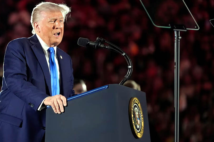Donald Trump gives a commencement address at the University of Alabama in Tuscaloosa, Alabama, on Thursday.