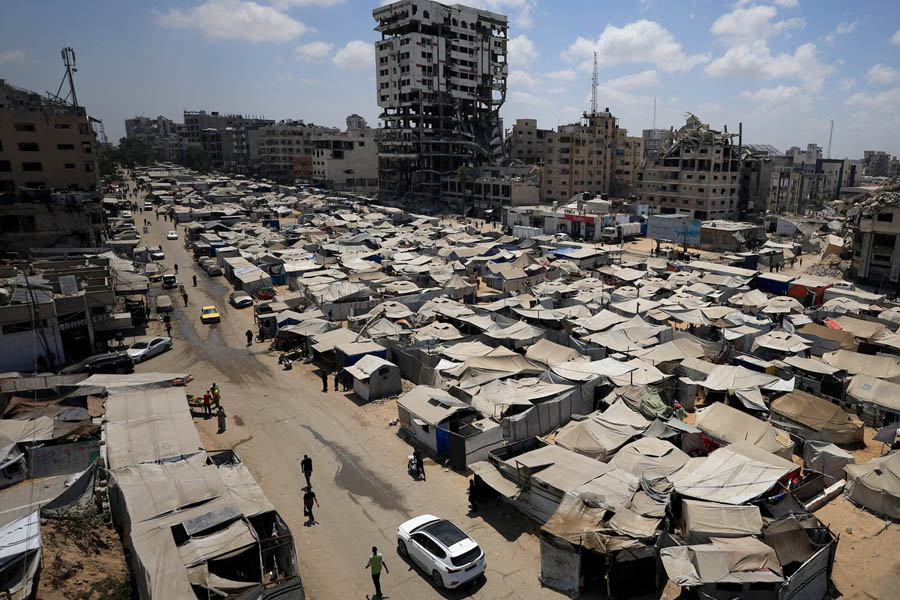 A tent camp in Gaza City as fear spreads among Palestinians amid Israeli military plans to relocate up to 1 million residents to southern Gaza.