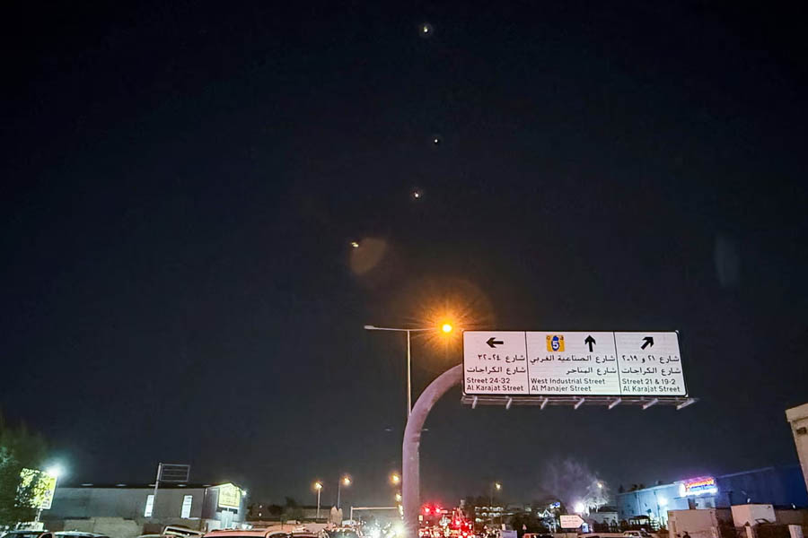 Interceptor missiles streak through the sky over Doha as Iran targets the US-run Al Udeid airbase in Qatar.