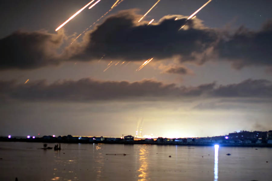 Iranian missiles in the sky over the Gaza Strip before striking targets inside Israel, 15 June 2025.