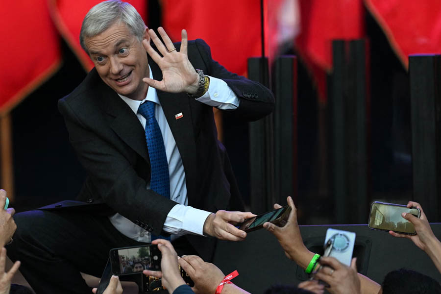 José Antonio Kast greeting supporters at his final campaign rally in Temuco, Chile, on December 11 during the presidential election campaign.