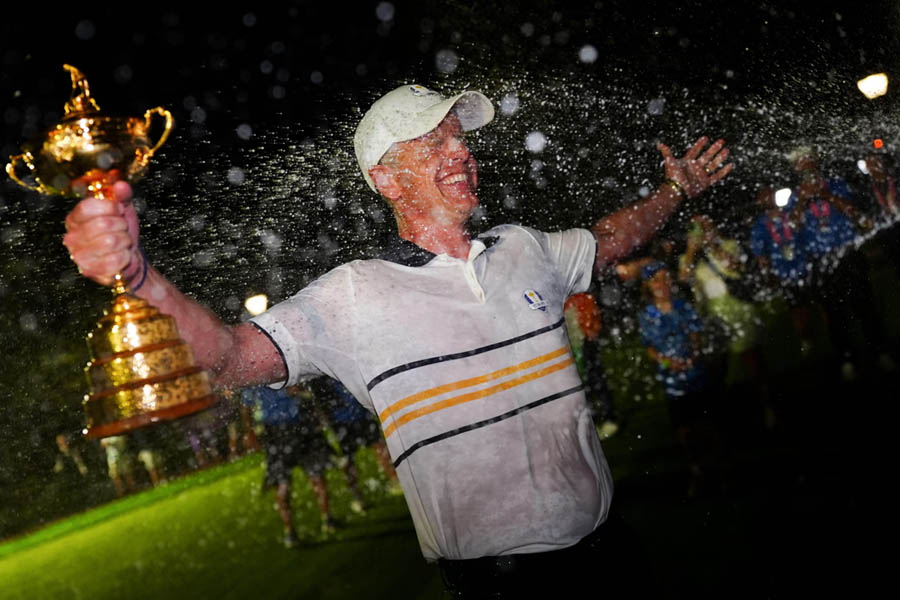 Luke Donald looks focused on the course at Bethpage Black, acknowledged for his tactical approach during last year’s victory.