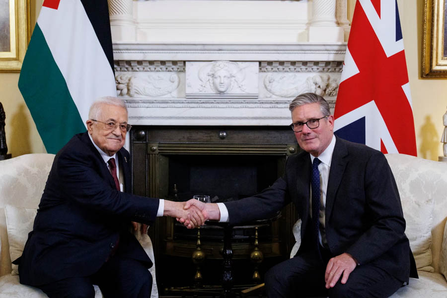 Palestinian Authority president Mahmoud Abbas meeting with UK Prime Minister Keir Starmer in London on September 8, 2025