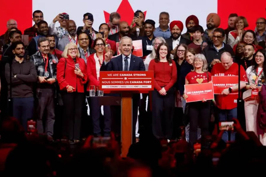 Canada's Liberal Party leader Mark Carney speaking after election win