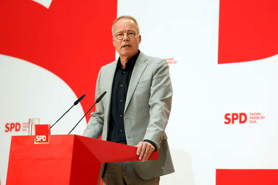 Matthias Miersch, secretary general of Germany's social democratic SPD party, addresses a press conference at the party's headquarters in Berlin.”
