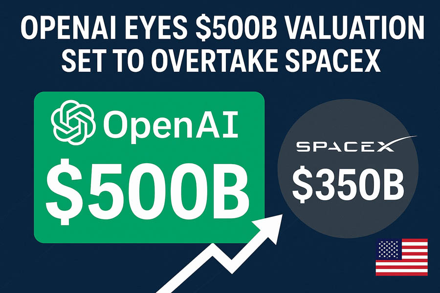 OpenAI, the maker of ChatGPT, is in talks for a $6B stock sale that could raise its valuation to $500B — surpassing SpaceX and marking a new era in the global AI race.