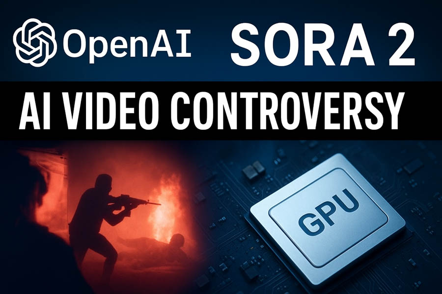 Sora 2 AI video generator creating realistic videos, including violent and offensive scenes, raising concerns about misinformation and copyright violations.
