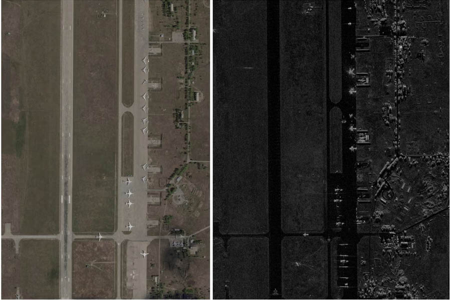 Belaya airfield in Irkutsk before and after Operation Spiderweb
