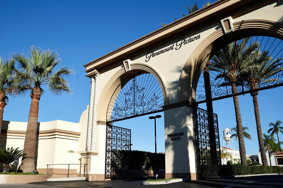 Paramount Pictures logo sign at Paramount Studios in Los Angeles, California.