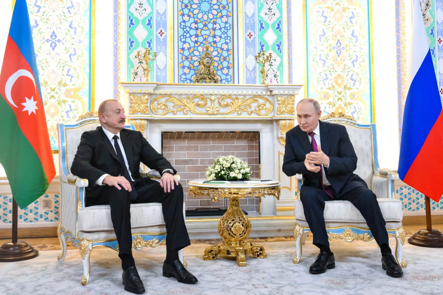 Russian President Vladimir Putin meets Azerbaijani President Ilham Aliyev in Dushanbe, Tajikistan, to discuss the jet crash and bilateral relations.