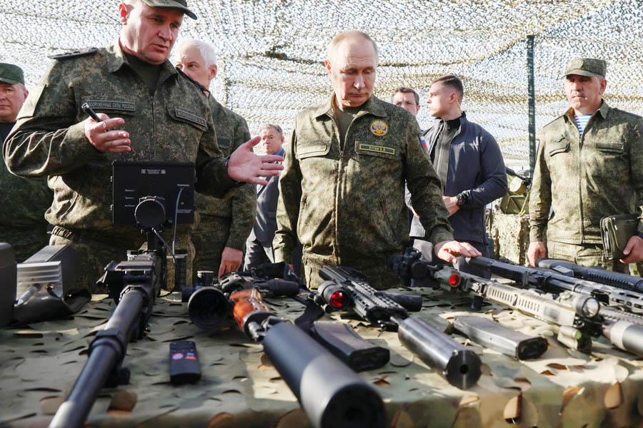 Russian troops take part in military training exercises simulating a potential conflict with NATO.