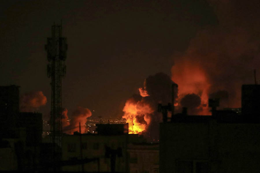 Smoke rising over Tehran’s skyline after an explosion during ongoing US-Israeli strikes on Iranian targets in the capital city.