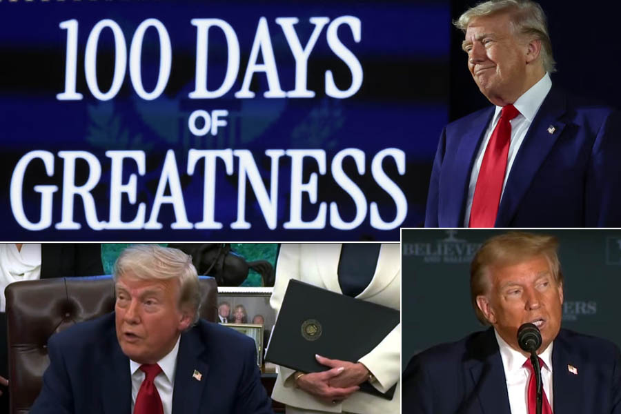 Donald Trump has celebrated his 100th day in office with a campaign-style rally in Michigan and an attack on “communist radical left judges” for trying to seize his power, warning: “Nothing will stop me.”