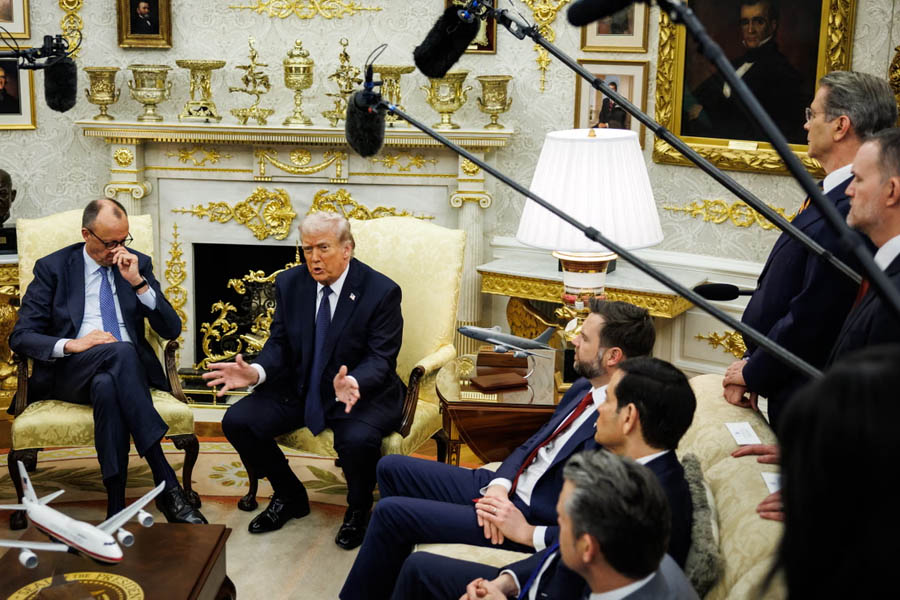 U.S. President Donald Trump and German Chancellor Friedrich Merz during a bilateral meeting at the White House in Washington on March 3, 2026.