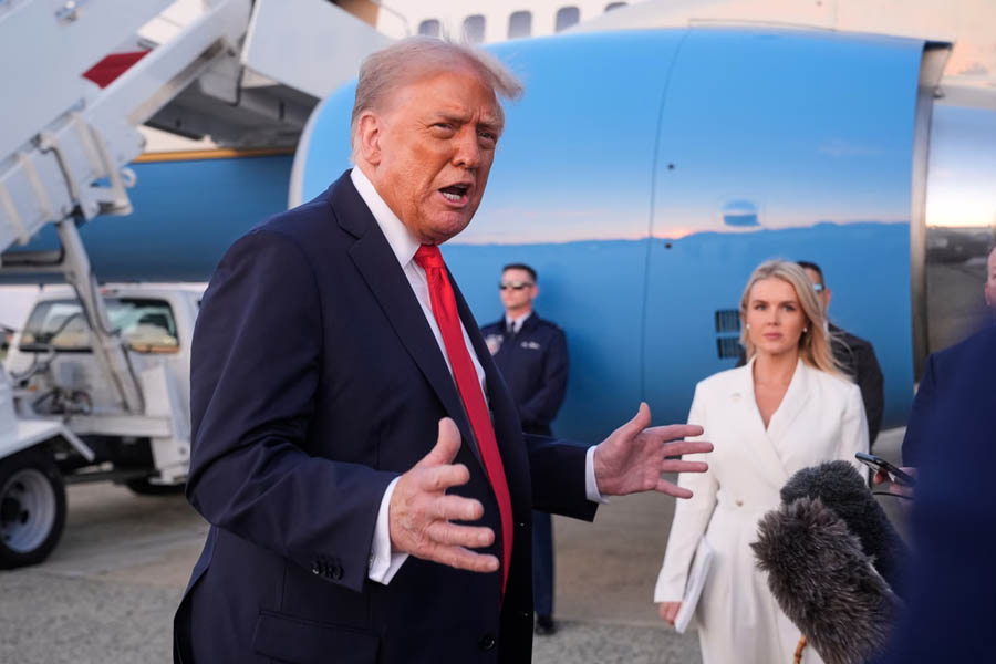 Donald Trump speaks to reporters at Joint Base Andrews in Maryland on Sunday about the Gaza ceasefire deal and hostages.