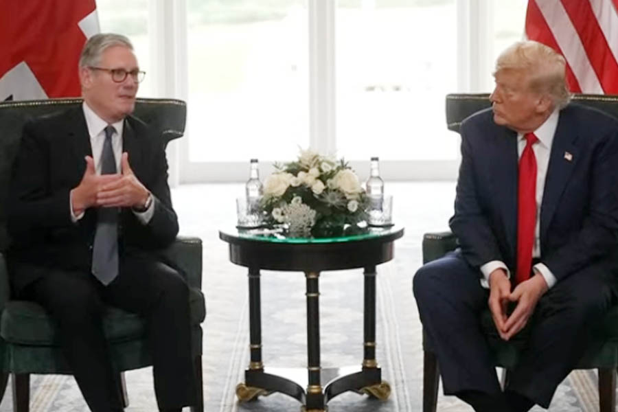 Donald Trump acknowledges “real starvation” in Gaza and urges Israel to allow “every ounce of food,” as Keir Starmer presses him on the crisis during talks in Scotland.