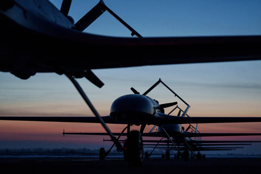 Ukrainian Liutyi long-range drones prepared for deployment, used in deep strikes against Russian oil refineries.