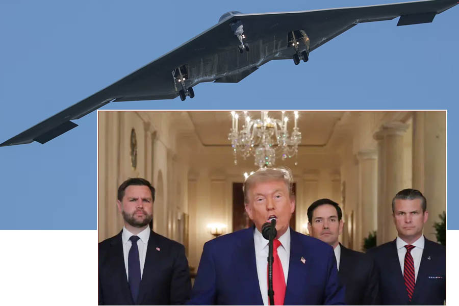 A US B-2 bomber arrives at Whiteman air force base in Missouri on Sunday. President Trump delivered an address to the US on Saturday.