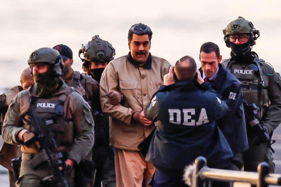 Venezuelan President Nicolás Maduro arriving at the Downtown Manhattan Heliport in New York City on January 5, 2026, escorted by US security forces.
