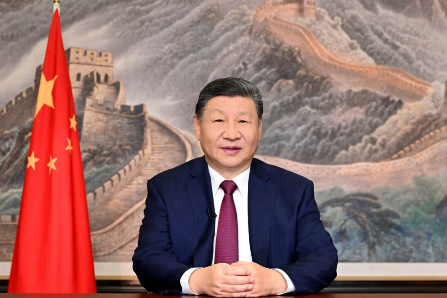 Chinese President Xi Jinping speaking during his New Year’s Eve message highlighting China’s openness to the world